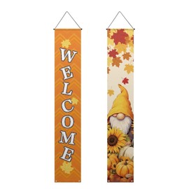 doginthehole Fall Door Banner Hanging Cute Gnomes Sunflowers Maple Leaf Welcome Porch Sign for Farmhouse Indoor Outdoor Holiday Party Harvest Thanksgiving Day Welcome Decorations