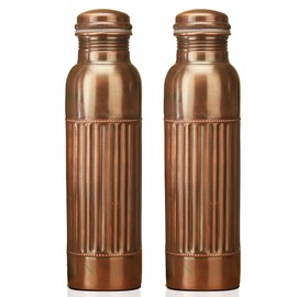 FURNISHFUL FINESSE Copper Water Bottle, 34 Oz, Antique Black, Pure Copper Water Bottle, Travel, Gym, Hiking, Ayurveda - Pack of 2