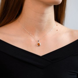 MATERIA by Matthias Wagner Women's Amber Pendant 925 Silver Diameter 13 mm Round, Sterling Silver, Amber, amber pendant