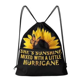 Richugui Sunflower Quote Drawstring Bag Drawstring Backpack for Men Women Drawstring Bag Gym Bag Drawstring Bag Yoga Bag for Men Women Black One, black
