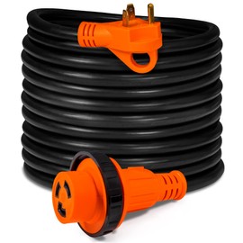 True Mods 50 ft 125V 30 Amp RV Shore Power Extension Cord [NEMA TT-30P L5-30R] [Screw-in Twist Lock] [LED Light] [ETL] 30A 10 Gauge 3 Prong Copper Wire Locking Electrical Cable for Trailer Camper