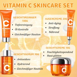 Vitamin C Skin Care Set Teenager Mädchen Geschenke - Skincare Set - Geschenkset Frauen - Nährend & Antioxidativ Pflegeset Damen - Beauty Set Mädchen - Mit Augencreme,Serum,Creme,Gesichtsreiniger