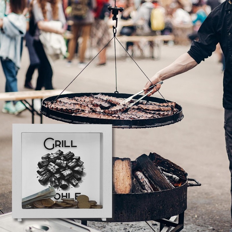 Charcoal Frame Wooden Money Box Perfect for BBQ Fans Barbecue