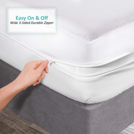 Nestl Premium Zippered Mattress Encasement - Waterproof Queen Mattress Protector - Cotton Terry Top Fits 15 Inches Deep - Queen