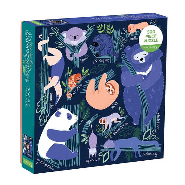 Mudpuppy Tree Dwelling Slowpokes 500 Piece Family Jigsaw Puzzle, Cute Forest Puzzle with Sloth, Panda, and Other Tree Dwelling Species