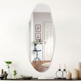 Fluxxus Irregular Wall Mirror, Large 47"x20" Asymmetrical Mirror Irregular Shaped Frameless Mirror for Living Room Bathroom Bedroom Entryway Modern Home Decor Mirror