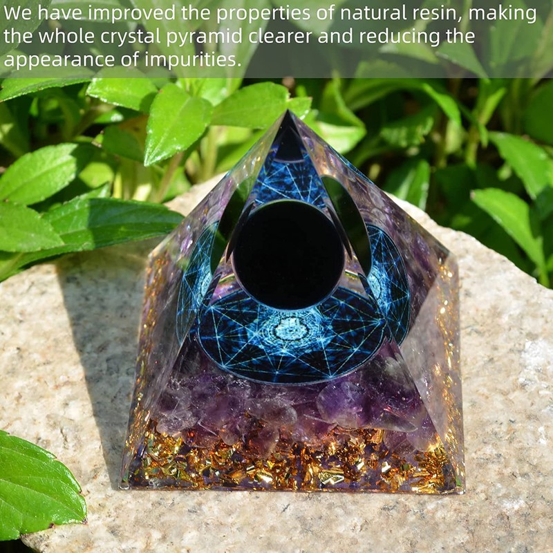 Besorgone Handmade Orgonite Pyramid for Positive Energy Obsidian Crystal Sphere