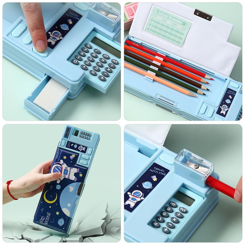 PORUPAEL Pop Up Multifunction Pencil Case, Compartment Pencil Case Cute