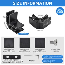 Railing Glass Clamps 4 Pack, Glass Balustrade Clamp for 5/16"- 3/8"-1/2" Thinkness, 304 Stainless Steel Double Sided Railing Clip Holder for Pool Outdoor Fence Balcony Stair(Black, 90 Degree-2pcs)