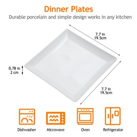 KITCHENLESTAR Ceramic Square Dinner Plates,7.7 Inch Square Serving Plate for Steak, Pasta, Salad, Snacks, Dessert, Appetizer Plates-Set of 4