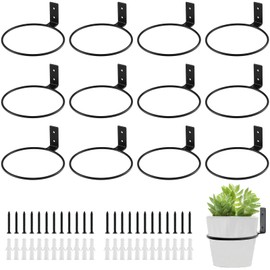 KvyusFlourish 12-Pack 6 Inch Flower Pot Holder Ring Hanging Plant Holder Wall Mount Metal Plant Hangers Indoor Outdoor Planter Hooks Brackets for Patio, Garden, Home, Matte Black