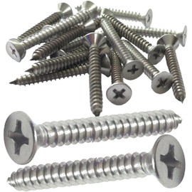 4.8mm x 38mm Self Tapping Screws, Multi-Purpose Screws, 316 Marine Grade Stainless Steel, Phillips Flathead Screws for Wood, Drywall and Furniture (Pack of 20)
