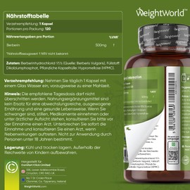 WeightWorld Berberine Capsules - 4-Month Supply - 120 Vegan Capsules - From Berberis Vulgaris - No Magnesium Stearate - By WeightWorld