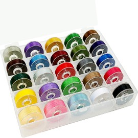 New brothread 25pcs Type L Size (SA155) Assorted Colours Prewound Bobbins Bottom Thread Plastic Side for Specified Embroidery and Sewing Machines - 60wt