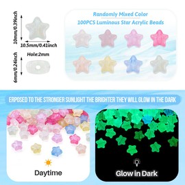 Cheriswelry 100Pcs Luminous Acrylic Beads Glitter Star Beads Glow in The Dark Beads for DIY Crafts Bracelets Earring Necklaces Key Chains Jewelry Making