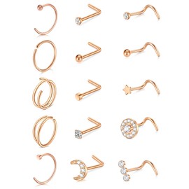 VF VFUN 20 g Nose Stud Double Nose Piercing Diamond CZ Piercing Nose for Women Men Hypoallergenic Piercing Nose Tragus Cartilage Helix Hoop