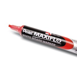 Pentel Maxiflo Dry Wipe Slim Chisel Tip Marker - Red (Pack of 12)