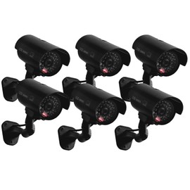 JYtrend Fake Camera, Dummy Camera CCTV Surveillance System with Realistic Red LED Flashing Light for Outdoor and Indoor + Warning Sticker (6 Pack, Black)