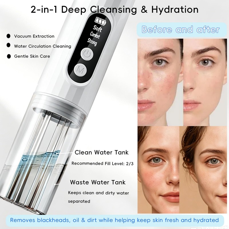 Pore Vacuum Blackhead Remover, 2-in-1 Hydrating Facial Cleansing Tool, 3