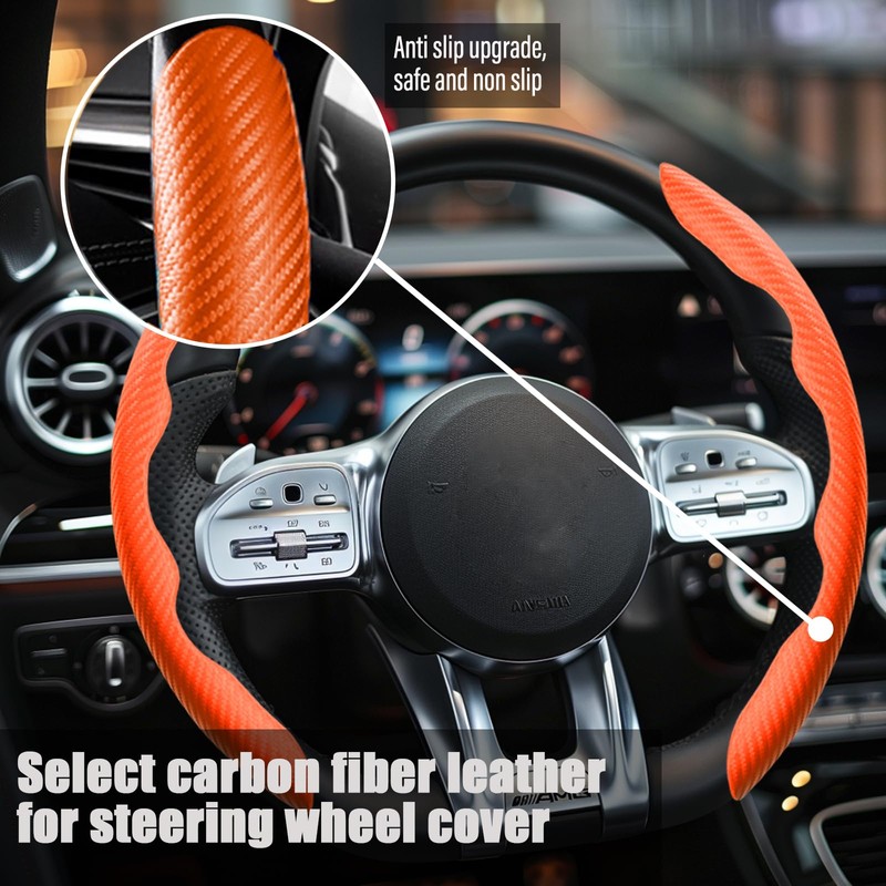 WOCOCN Steering Wheel Cover,Carbon Fiber Car Steering Wheel Cover with