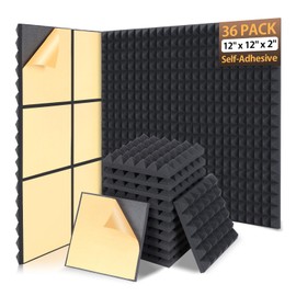 AUSLET AUSLET 36 Pack Sound Proof Foam Panels for Walls 12" X 12" X 2" Pyramid Acoustic Foam Panels with Self-Adhesive High Density Soundproof Wall Panels for Studio and Home