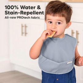 3-Pack Waterproof Baby Bibs for Eating - Lightweight Baby Bib with Food Catcher, Mess Proof Toddler Bibs, Waterproof Bibs for Baby Boys, Baby Girls, Feeding Bibs, Drool Bibs, Baby Food Bibs (Slate)