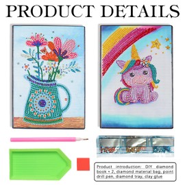 DCIDBEI Diamond Painting Notebook Set of 2 A5 Blanco Painting by Numbers Adult Diary Diamond Painting Notebooks Flower Unicorn Craft Set Diamond Painting Beginner Gift Girls
