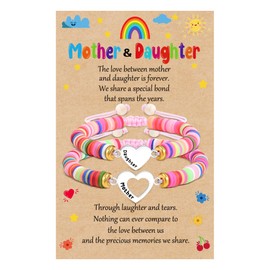 BOCHOI 2Pcs Mother Daughter Bracelets Mom and Daughter Gift Back to School Gifts First Day of School Bracelet Mommy and Me Matching Heart Bracelets Birthday Jewelry Gifts