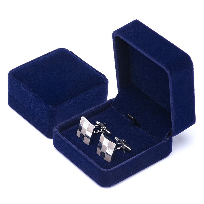 Small Dark Classic Velvet Cufflink Box Case (Blue)