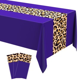 Buryeah Leopard Print Tablecloth 54 x 108'' Leopard Plastic Table Cover Disposable Safari Animal Cheetah Print Party Decorations for Baby Shower Wedding Birthday Party Favors(Purple,3 Pcs)