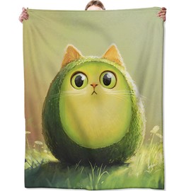 Zeleda Avocado Cat Blanket,Gifts for Fruit Lovers,Lightweight Flannel Throw Blankets,Cute Abstract Cartoon Animal Pattern Throws Home Decor,for Couch Living Room Office,60x50inch