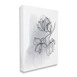Stupell Industries Lily Floral Line Drawing Over Abstract Brush Pattern, Designed by Bronwyn Baker Canvas Wall Art, 16 x 20, Black