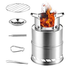Grafner 2-in-1 Portable Camping Stove for Wood and Branches, Efficient Wood Burning, Low Smoke Generation, Can Be Used as Stove and Grill, Stainless Steel, Mini Wood Stove Foldable Survival