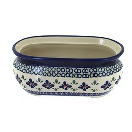Blue Rose Polish Pottery Mosaic Flower Small Planter