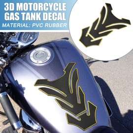 A ABSOPRO Universal 3D Motorcycle Gas Tank Decal Gas 7.87''x5.31'' Tank Protector Sticker Tank Pad Protector Sticker PVC Rubber Black Gold Tone