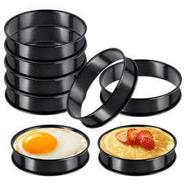 8-Pack Black Metal Egg Rings, Stackable Pancake Forms Set, Non-Stick Breakfast Cooking Molds, for Perfect Round Eggs, Pancakes & English Muffins