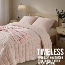 KASENTEX King Size Quilt Set – 3 Piece Pink Corduroy Bedspread with Pillow Shams – Lightweight, Ultra Soft, Durable Bedding for All Season Comfort