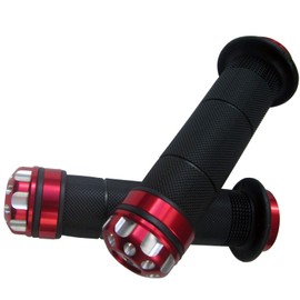 MotorToGo a03 Red Motorcycle Grips 7/8" 22mm Handlebar Black Grips Gel with Black CNC Bar End Cap Compatible for 2005 Kawasaki Ninja ZX6R ZX636C
