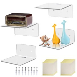 Wzenclave Estantes De Pared Flotantes De Acrílico De 4 Piezas, Estante Pequeño para Pared, Estante De Exhibición Multiusos, Estantes De Acrílico para Pared, Estantes Flotantes Transparentes/4x3.9x1.9