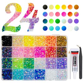 qiipii 24 Color 6mm Jelly Resin Rhinestones w B7000 Jewelry Glue for Bedazzling Flatback Stones Colorful Resin Non-Hotfix AB Gems Diamonds Bulk for Nails Eyes Face Makeup Crafting Tumblers DIY Crafts