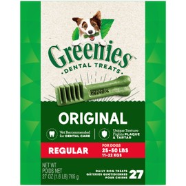 GREENIES Original Regular Natural Dog Dental Care Chews Oral Health Dog Treats, 27 oz. Pack (27 Treats)