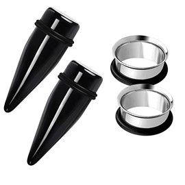 Awinrel 2 Pairs 3/4 inch Acrylic Black Ear Tapers and 316L Stainless Steel Single Flare Tunnels Plugs Gauges Ear Stretching Kit 19mm