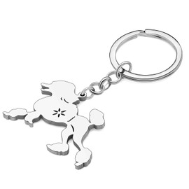 SHIGIEEdelstahl 18K Vergoldet Niedlichen Pudel Hund Schlüsselanhänger Welpe Auto Handtasche Rucksack Schlüsselringe Für Damen Frauen Haustiere Liebhaber Geschenke (Silber)