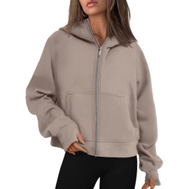 AUTOMET Womens Zip Up Hoodies Fleece Jackets Oversized Sweatshirts Fall Fashion Outfits 2024 Sweaters Winter Clothes CoffeeGrey M