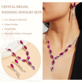 Pink Bridal Wedding Jewelry Sets for Brides Bridesmaid Formal Rhinestone Necklace and Earrings Set Costume Jewelry for Women Prom Jewelry Set Accessories for Wedding Day