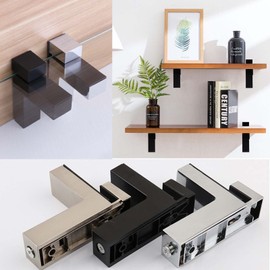 KMERCE 2pcs Glass Clamp Adjustable Black Clamp Holder Stainless Steel Shelf Bracket Bathroom Shelf Bracket for 3-24 mm Thick Glass, Acrylic Glass and Wooden Shelf, Wall Mounting