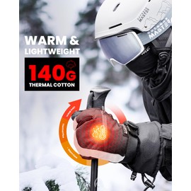 OutdoorMaster 3-Finger Ski Gloves for Women & Men, Waterproof & Windproof Ski Mittens, Winter Warm Snowboarding Gloves with Double-Pocket