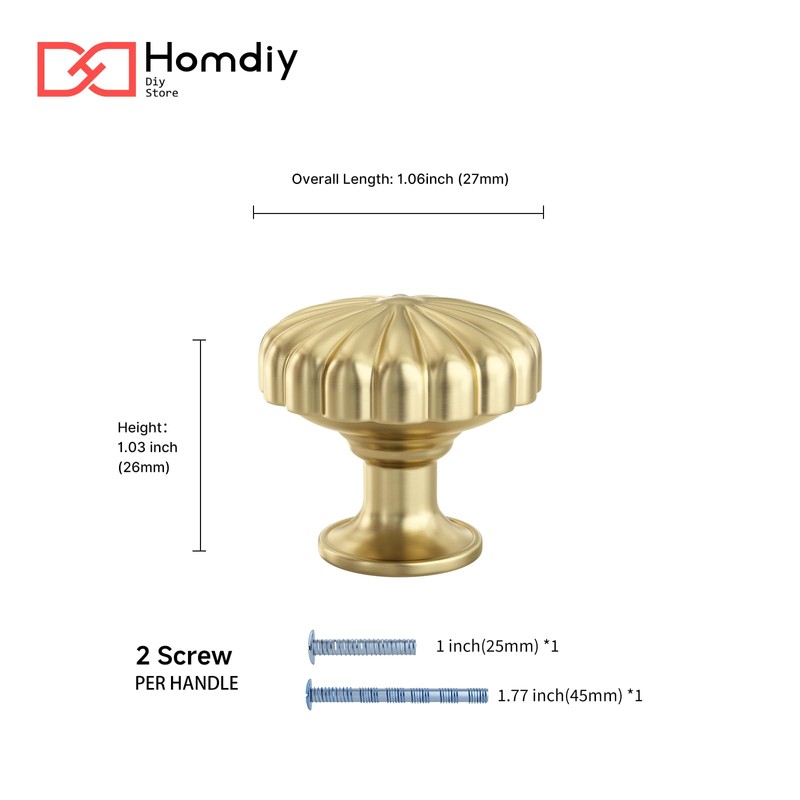 homdiy 10 Pack Gold Knobs Gold Drawer Knobs Brushed Brass