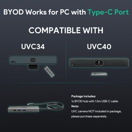 Yealink BYOD-Box Hub for UVC34 UVC40 Video Camera Conferencing Use, Specifically Designed to Work Between UVC Camera and Laptops with Type-C Port, Plug-and-Play Webcam Meeting Kit for Conference Room