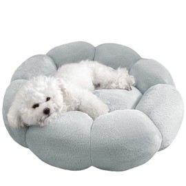Bidason Pet Bed, Pet Bed, Dog Cushion, Donut, Fluffy and Soft, Cute, Flower Shape, Warm, Round, Plush Bed, Washable, Small Size, Also for Cats, Non-Slip, Cold Protection, Sofa, Pet Supplies, Fall and